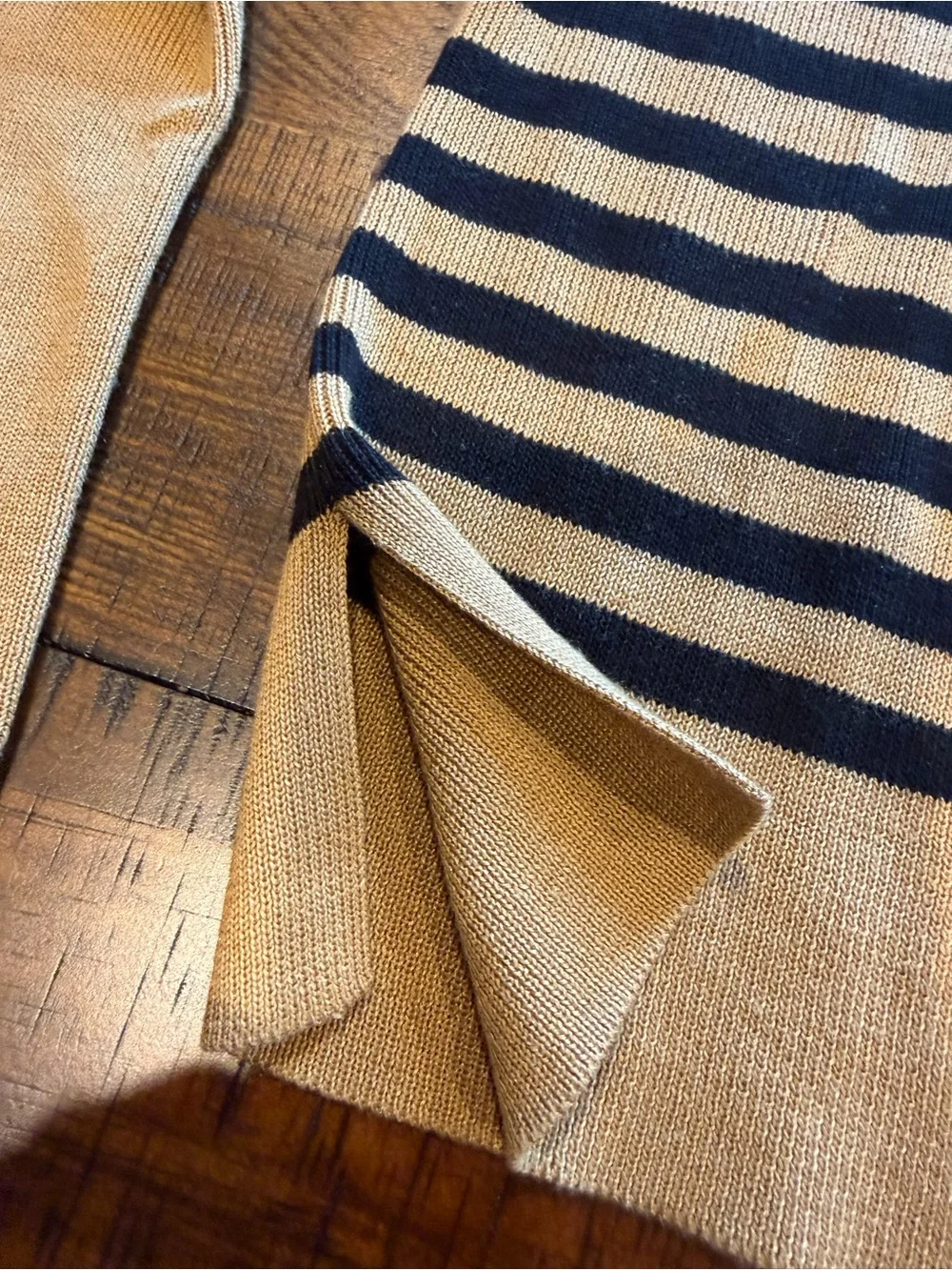 Eileen Fisher Tencel Silk Striped Pullover Sweater Medium Clay Tan Black